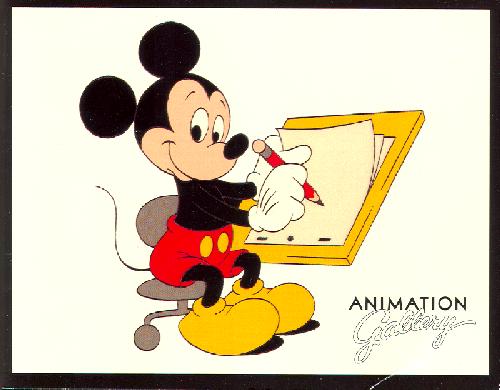 70121-500 (28K)Mickey seated at Easel animation Gallery logo