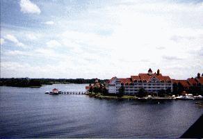 the Grand Floridian as veiwed from high or the monorail beamway