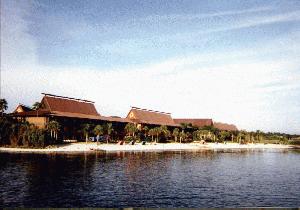 polynessian resort from the ferry