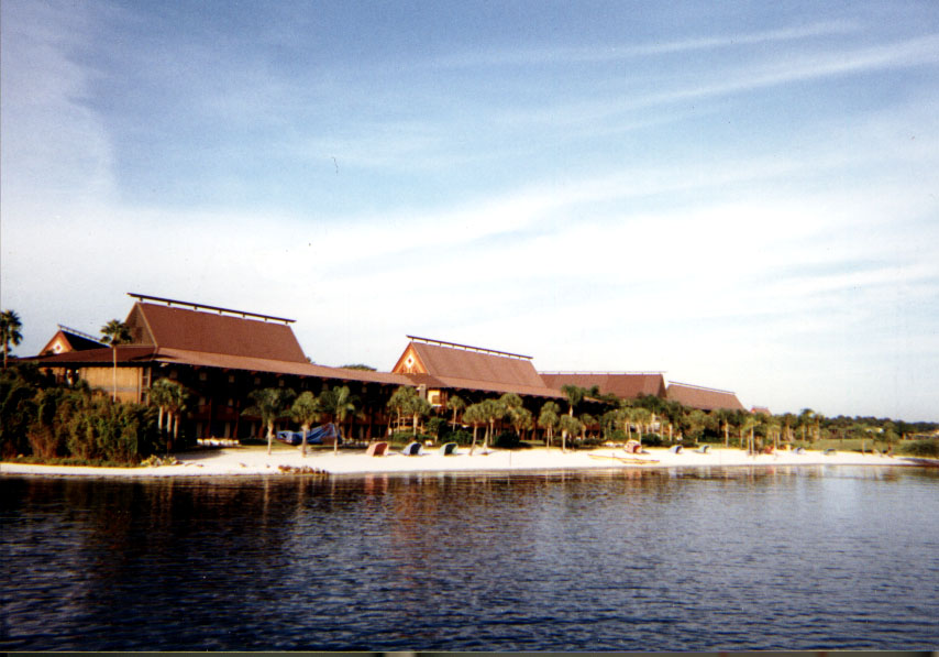 polynessian resort from the ferry